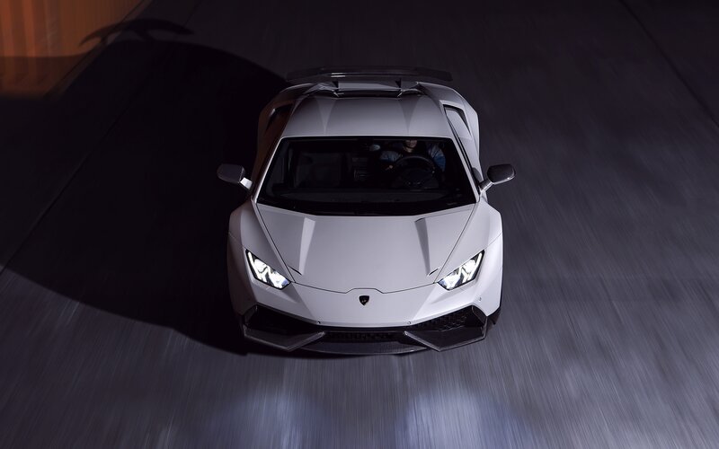 White Lamborghini Huracan — Dramatic, Night, Photograph, Car, Driver