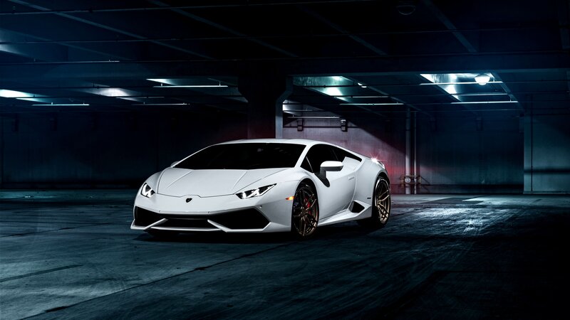 White Lamborghini Huracan — Dramatic, Night, Photograph, Car, Garage