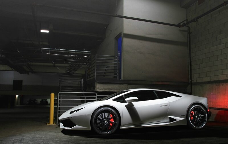 White Lamborghini Huracan — Dramatic, Night, Photograph, Parking Garage