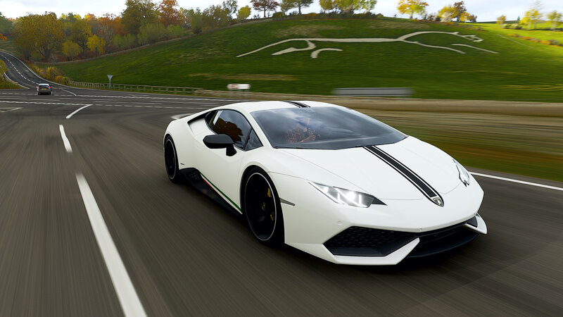 White Lamborghini Huracan — Dynamic, Autumn