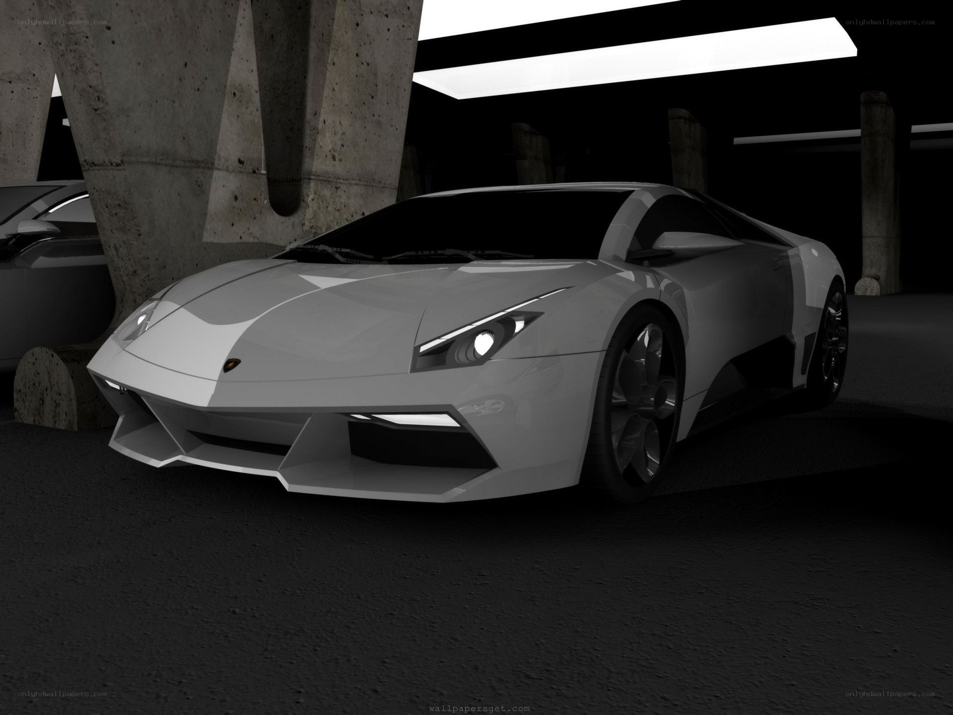 White Lamborghini in a garage