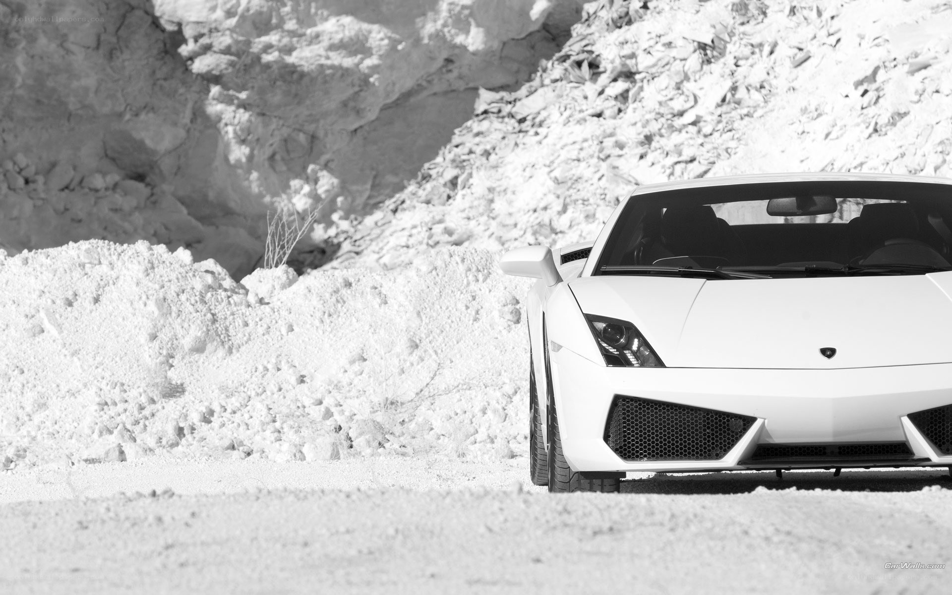 White Lamborghini in a quarry