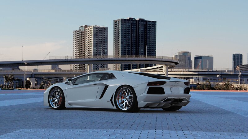 White Lamborghini in city