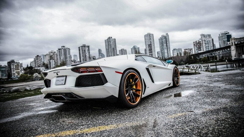 White Lamborghini in city