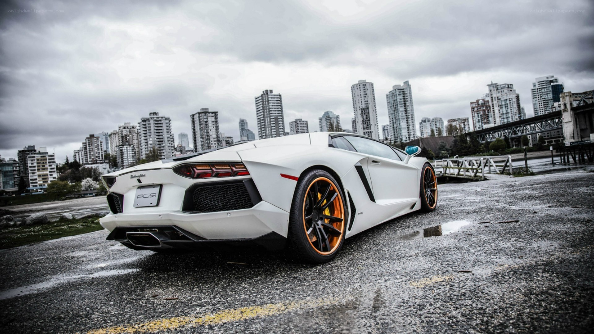 White Lamborghini in city
