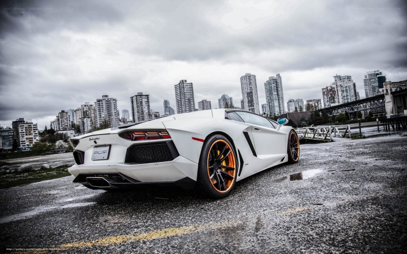 White Lamborghini in city