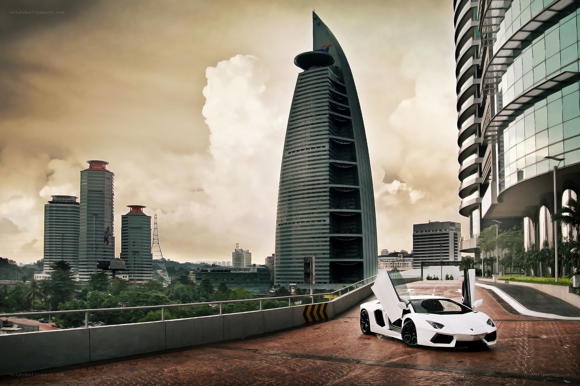White Lamborghini in city