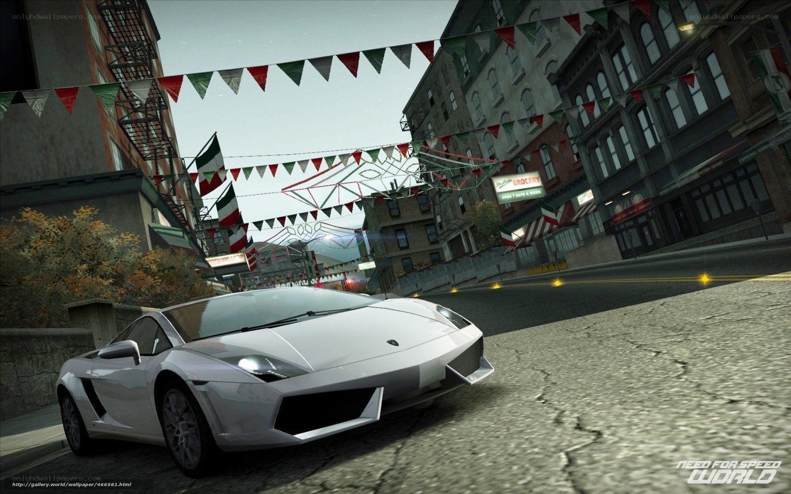 White Lamborghini in city street