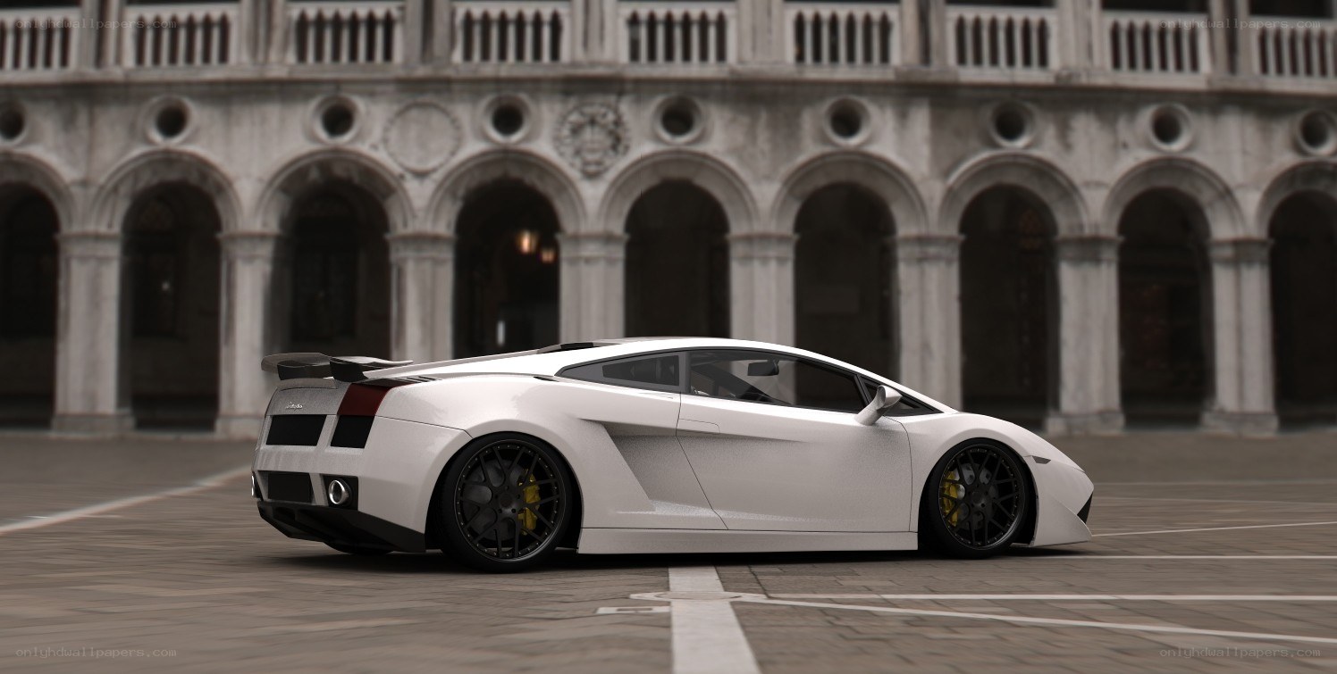 White Lamborghini in courtyard