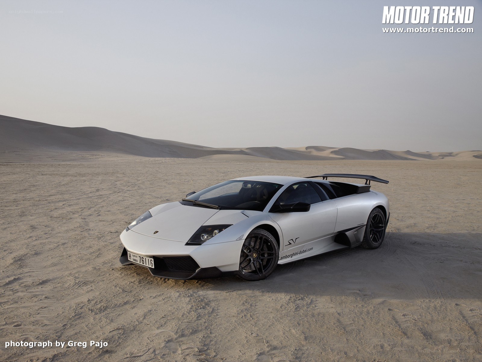 White Lamborghini in desert