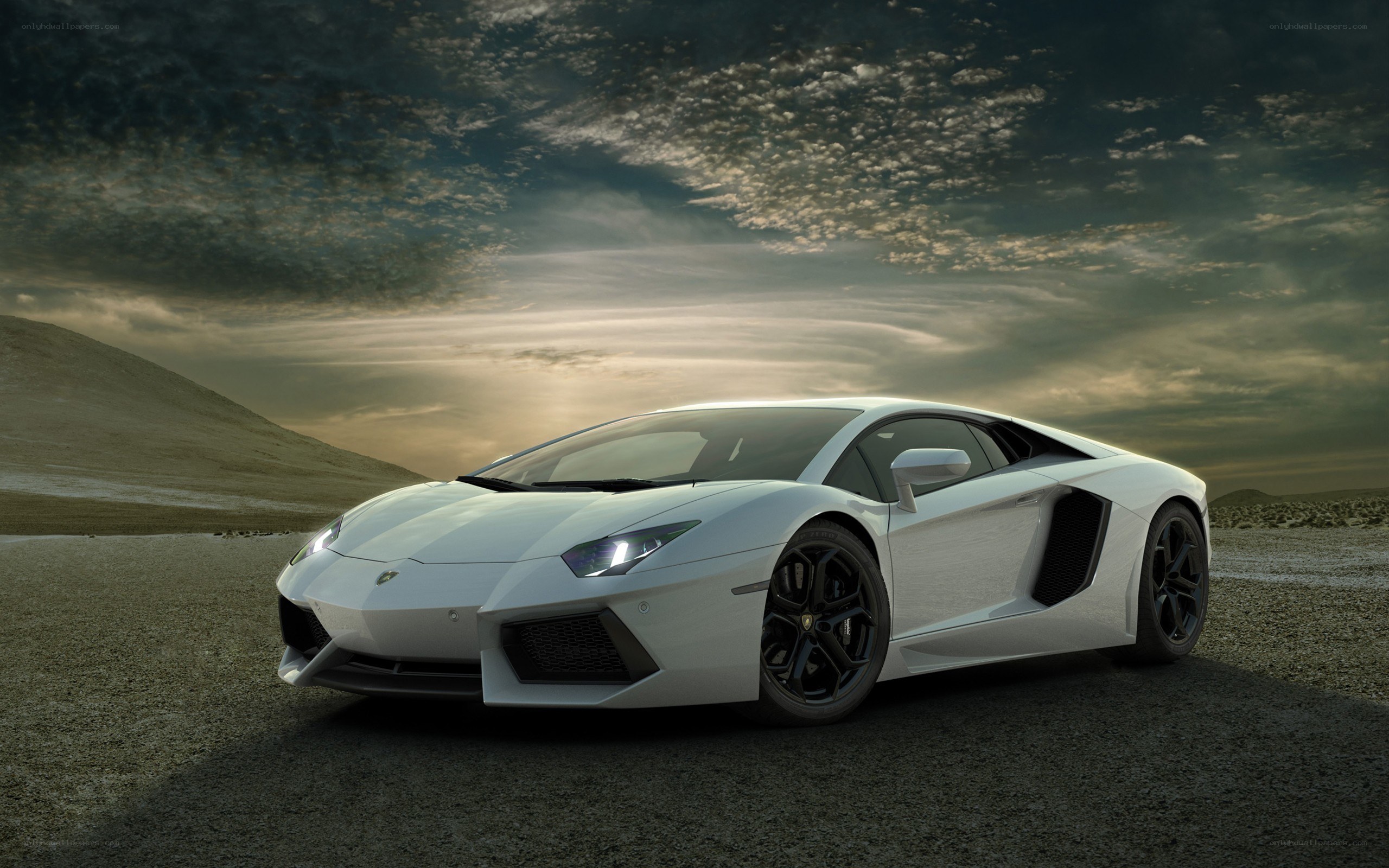 White Lamborghini in desert