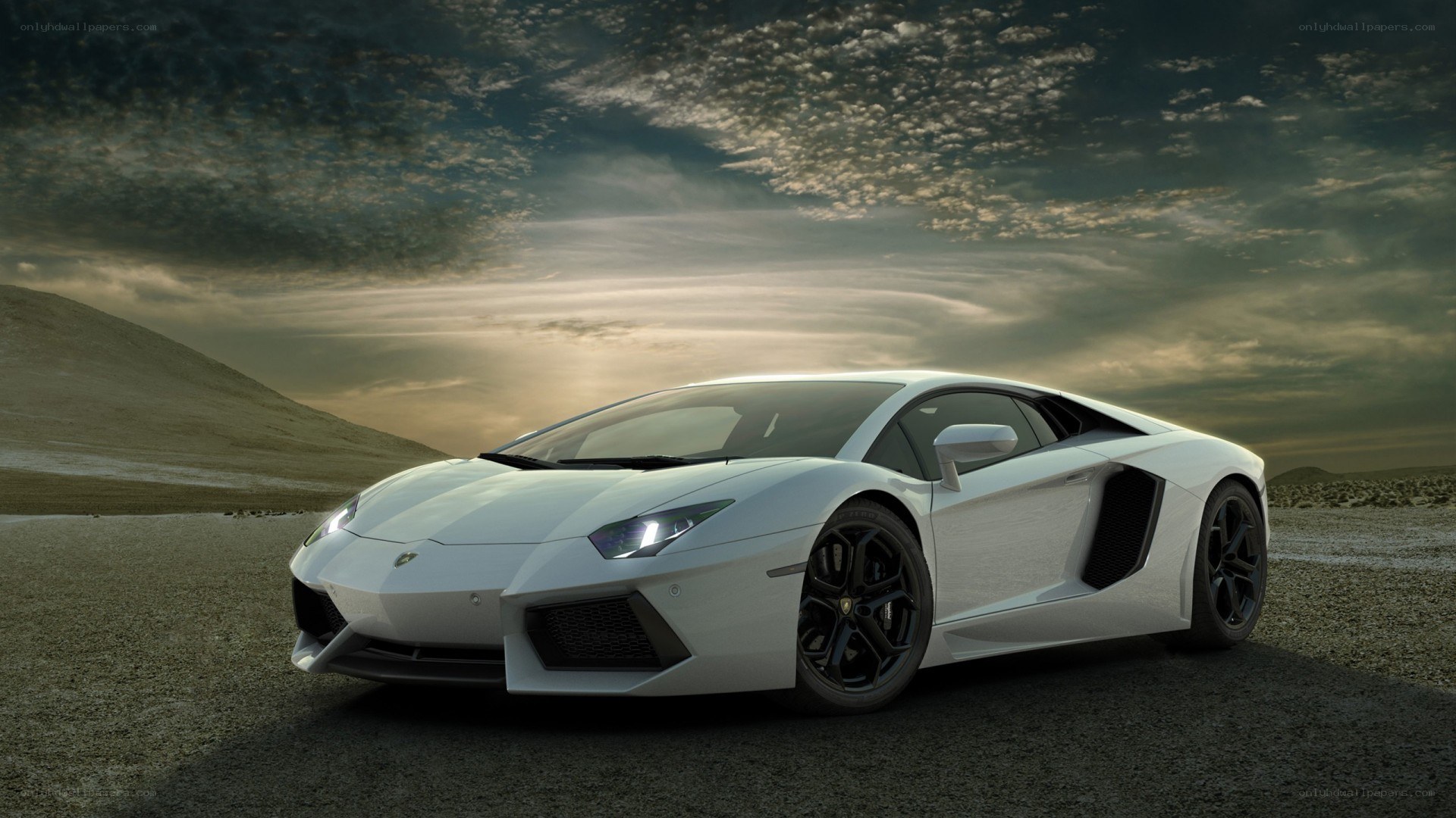 White Lamborghini in desert