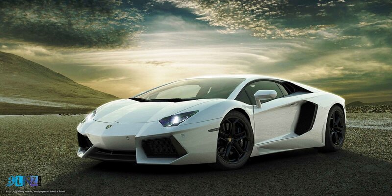 White Lamborghini in desert landscape
