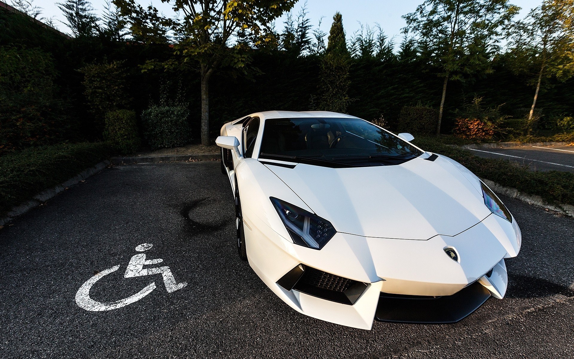 White Lamborghini in disabled spot