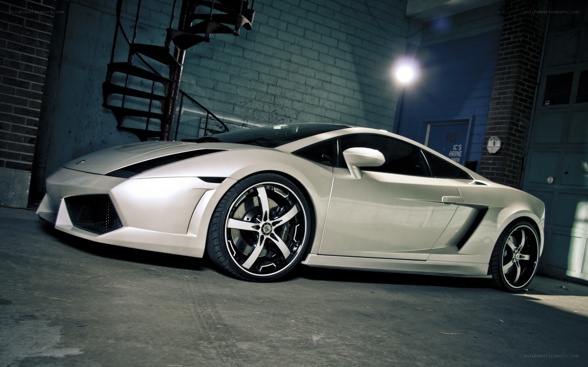 White Lamborghini in garage