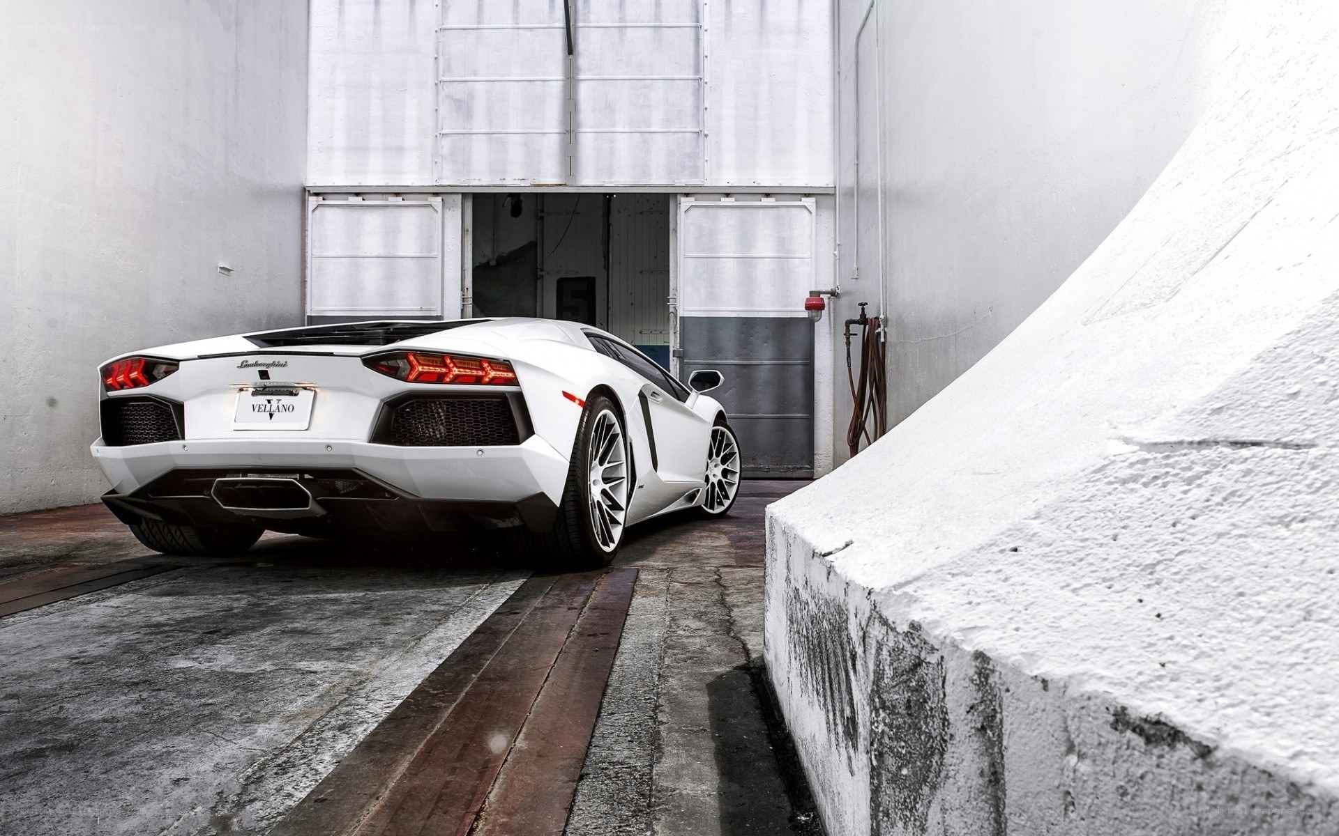 White Lamborghini in garage