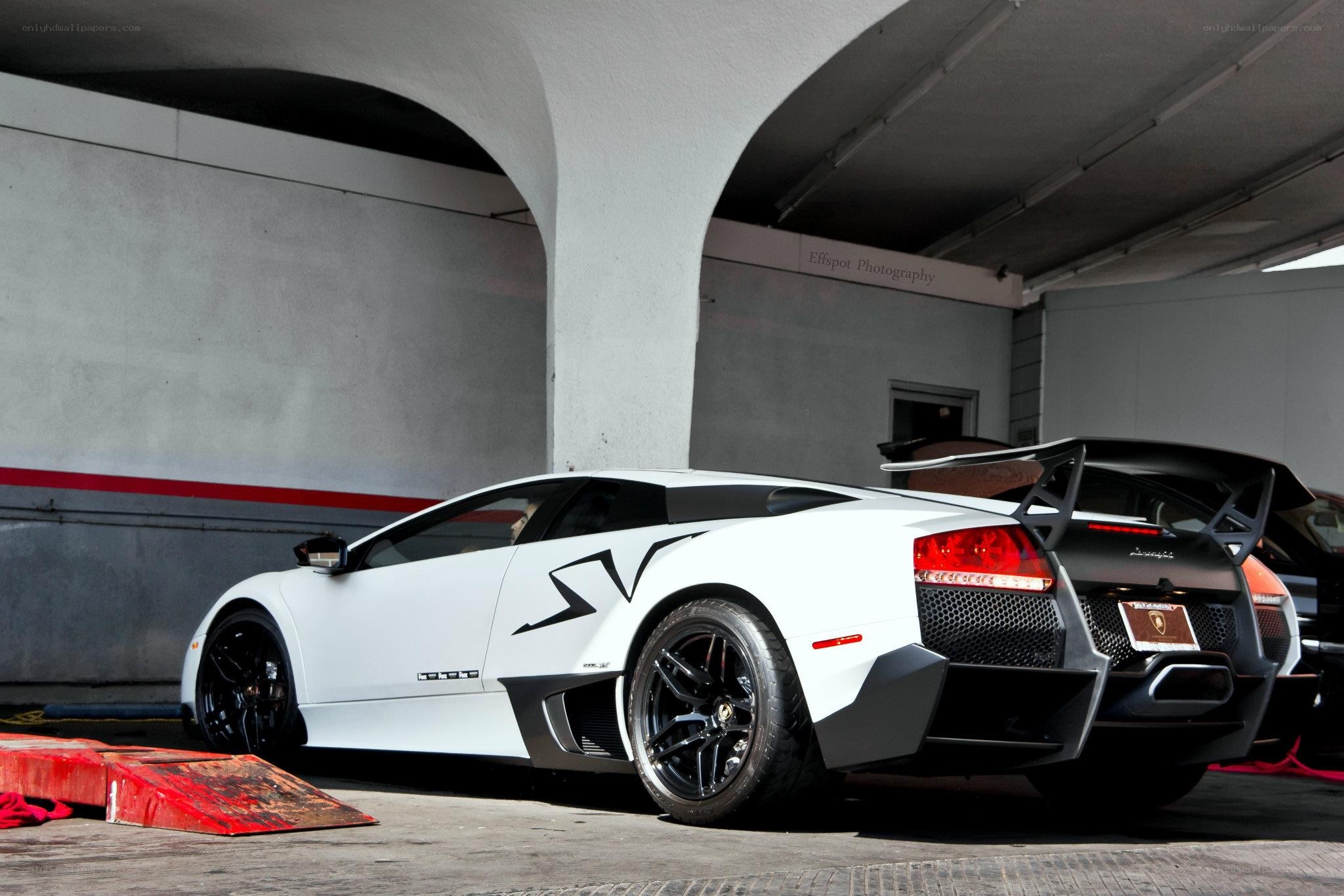 White Lamborghini in garage