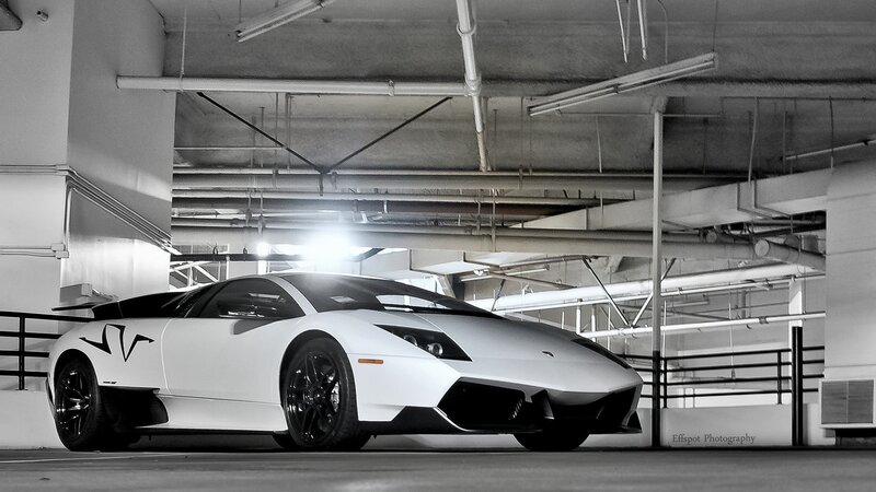 White Lamborghini in Garage — Black