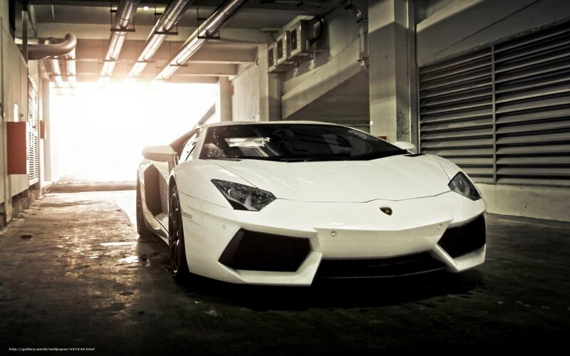 White Lamborghini in Garage — Dramatic, Photograph, Car