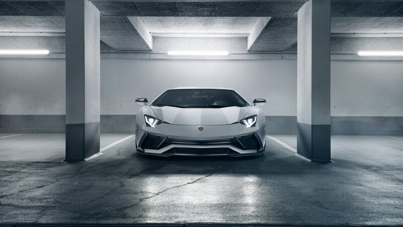 White Lamborghini in Garage — Gray, Dramatic