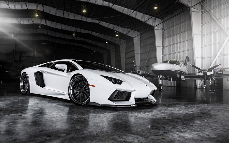 White Lamborghini in Hangar — Dramatic