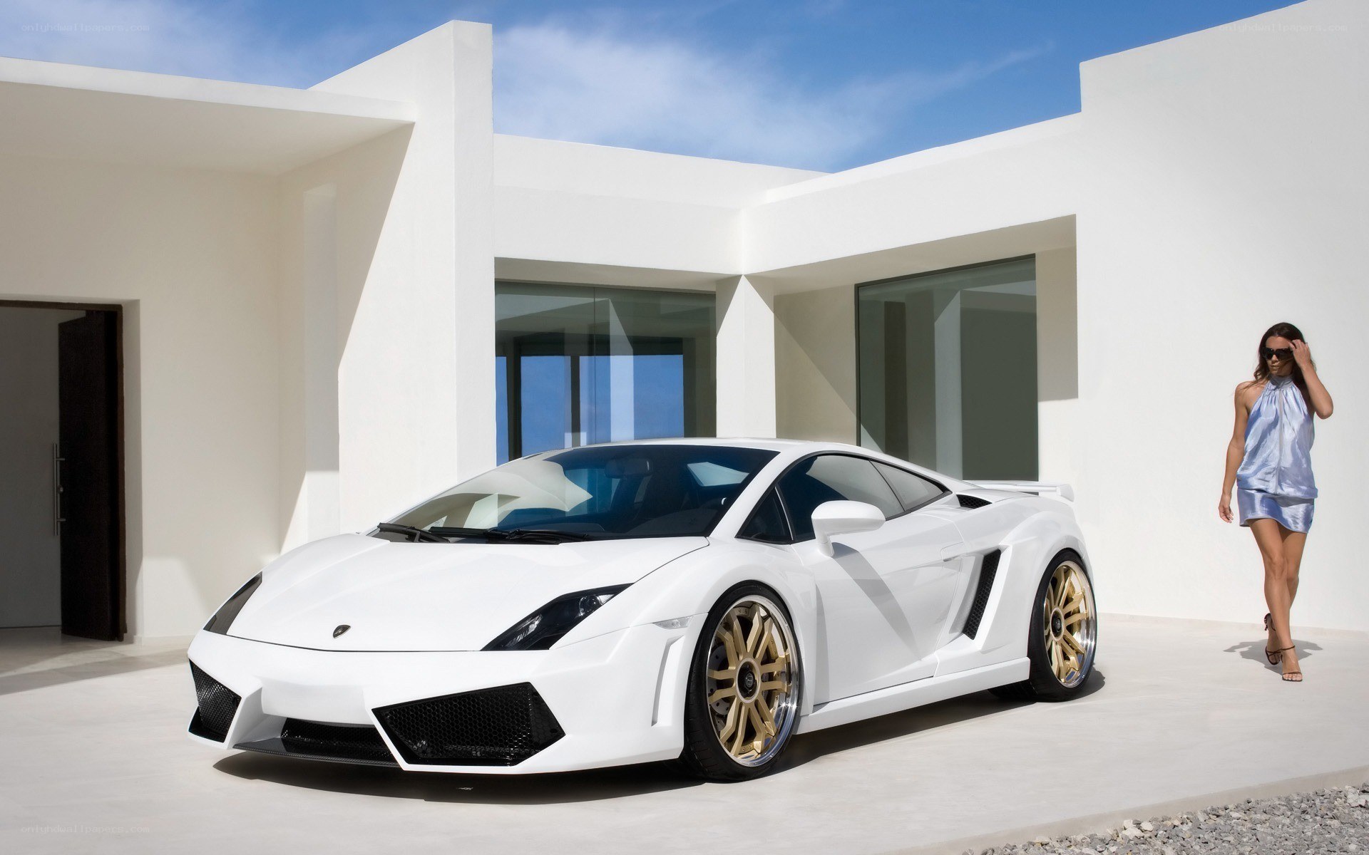 White Lamborghini in modern setting
