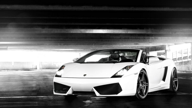 White Lamborghini in parking garage