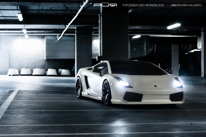 White Lamborghini in parking garage