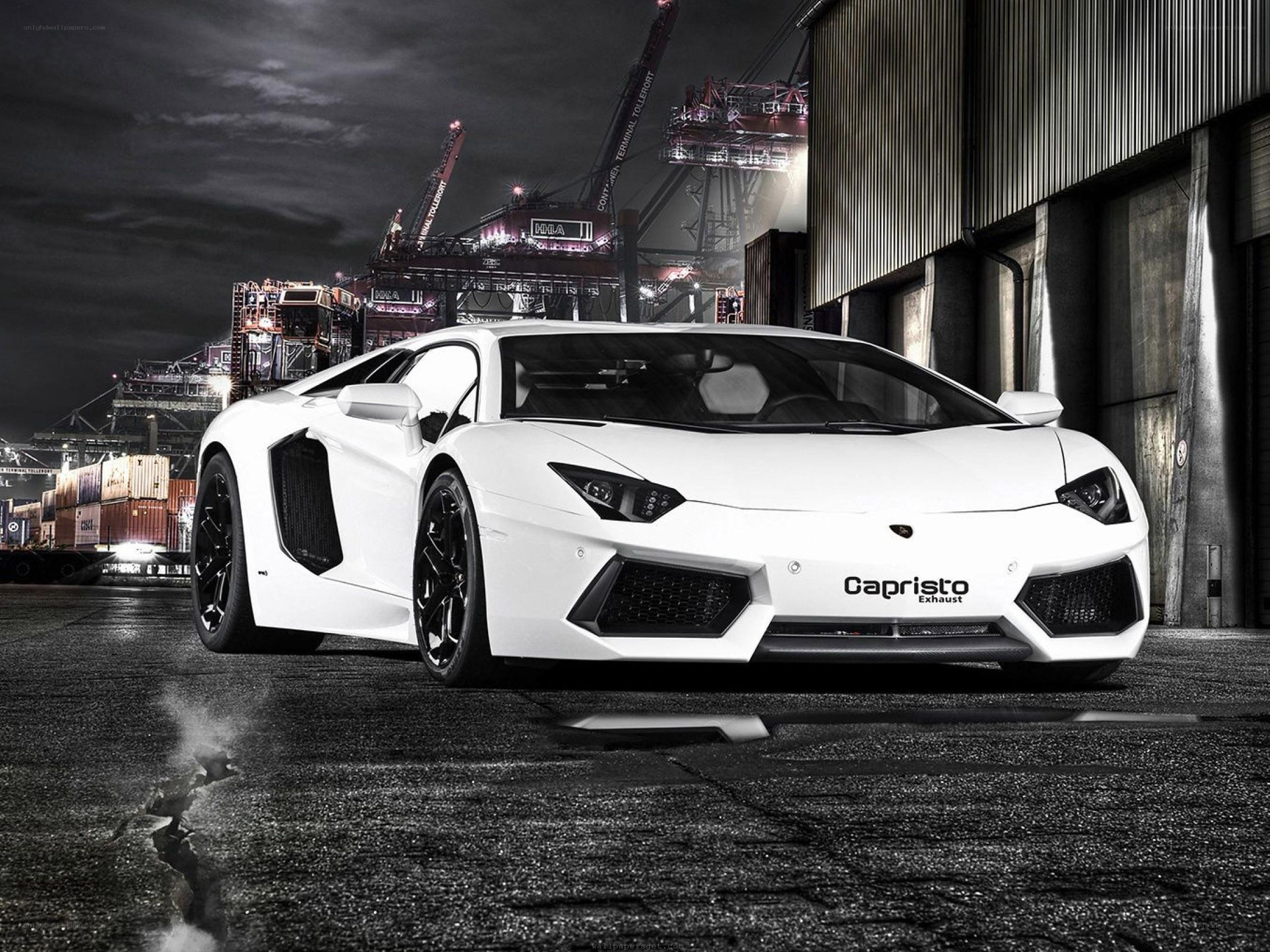 White Lamborghini in port