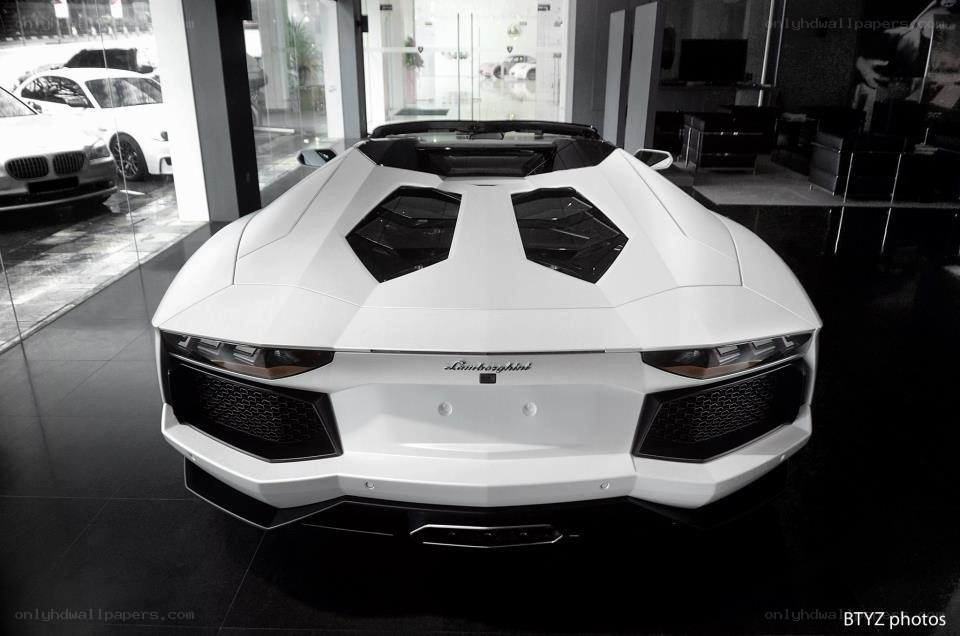 White Lamborghini in showroom