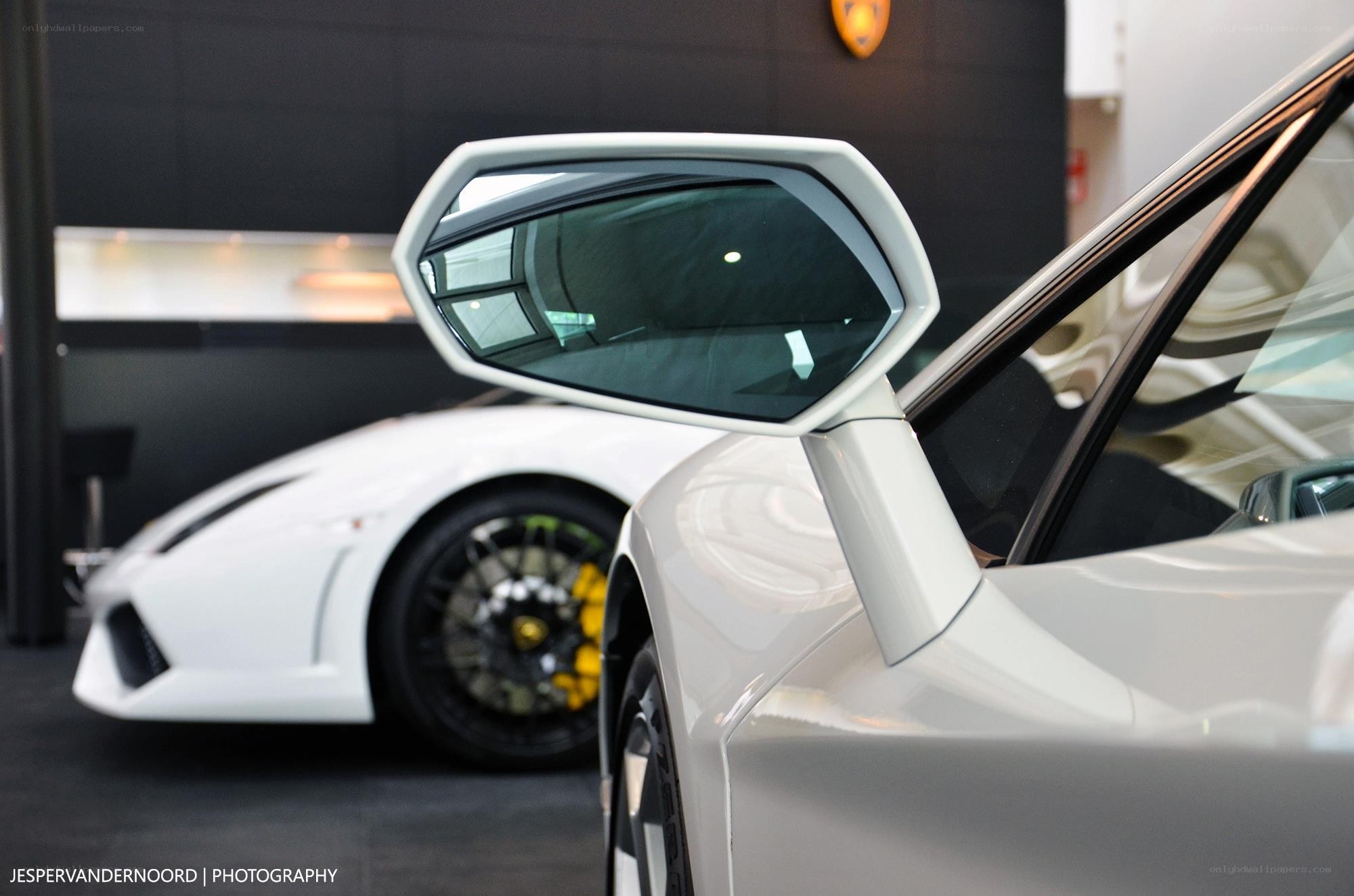 White Lamborghini in showroom