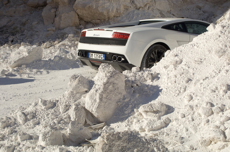 White Lamborghini in snow