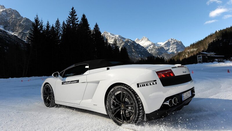 White Lamborghini in Snow — Dramatic