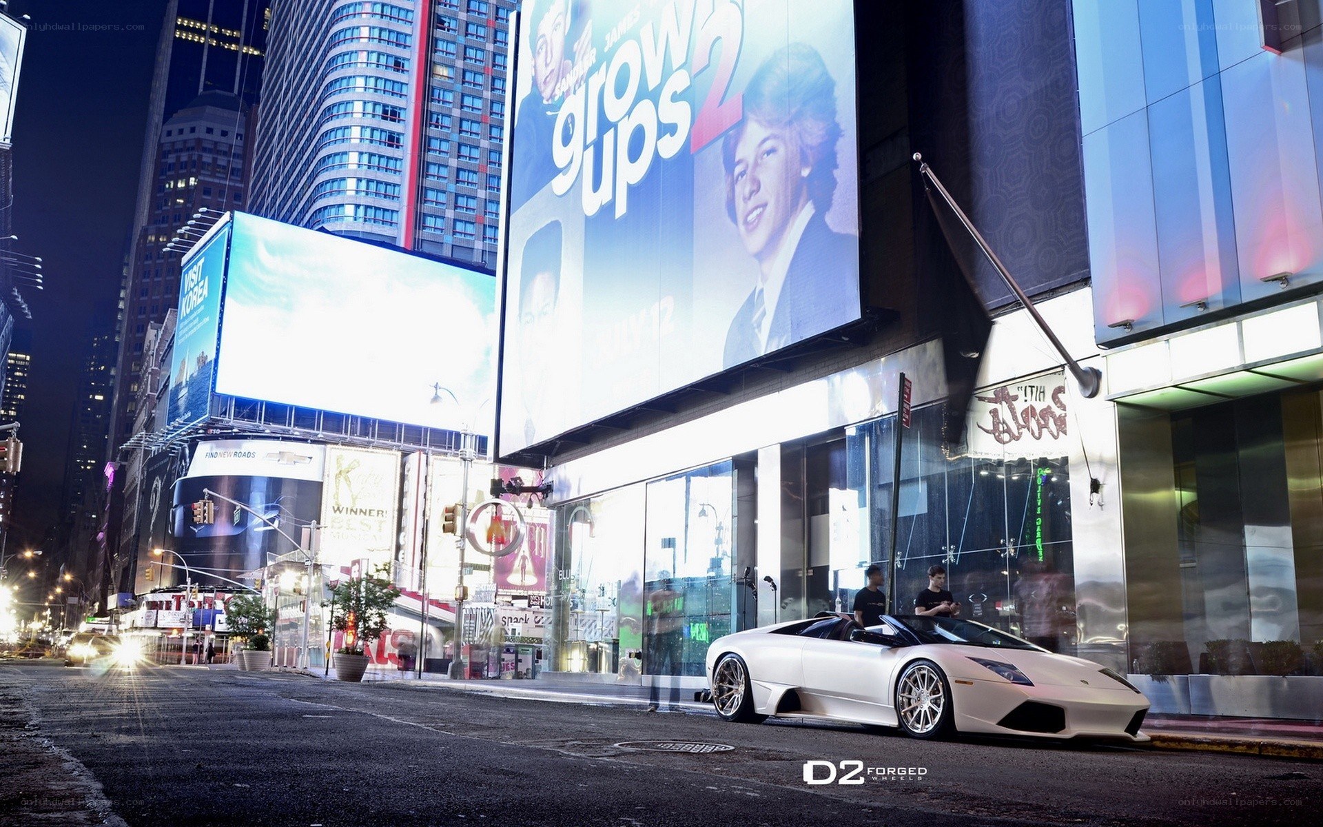 White Lamborghini in Times Square