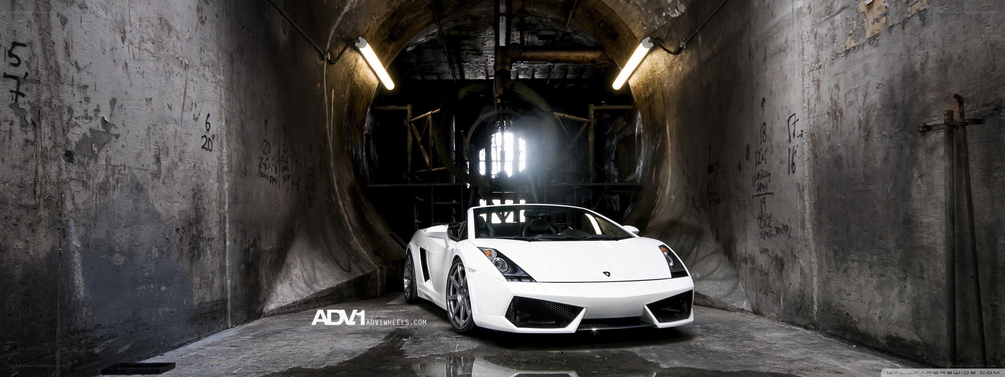 White Lamborghini in tunnel