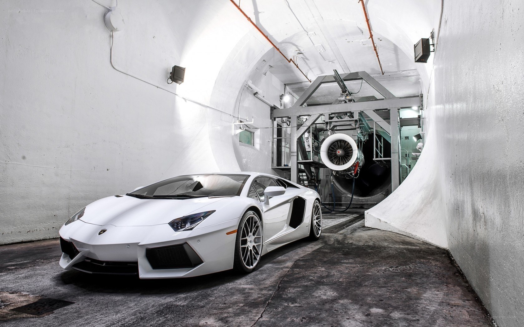 White Lamborghini in tunnel