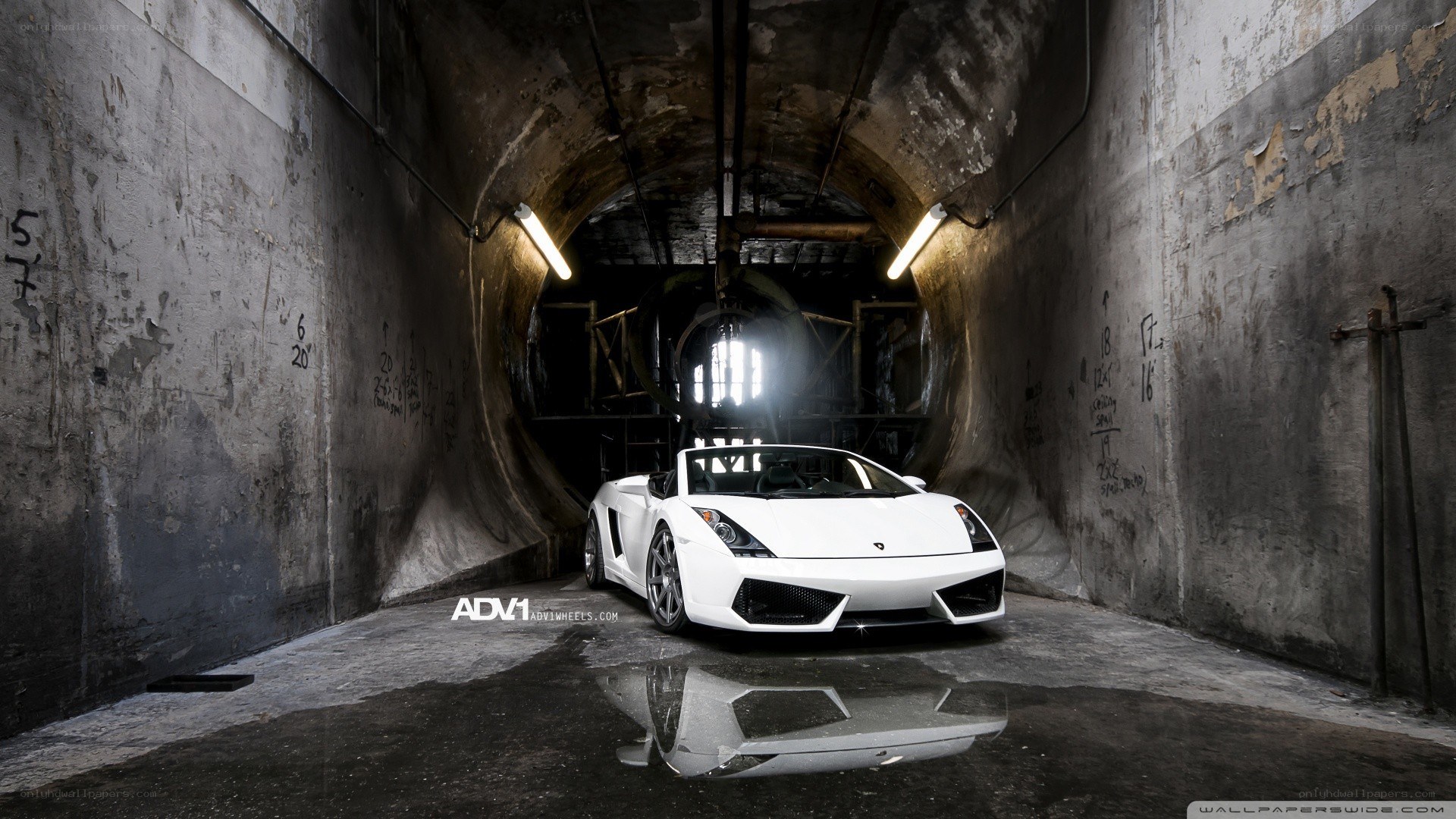 White Lamborghini in tunnel