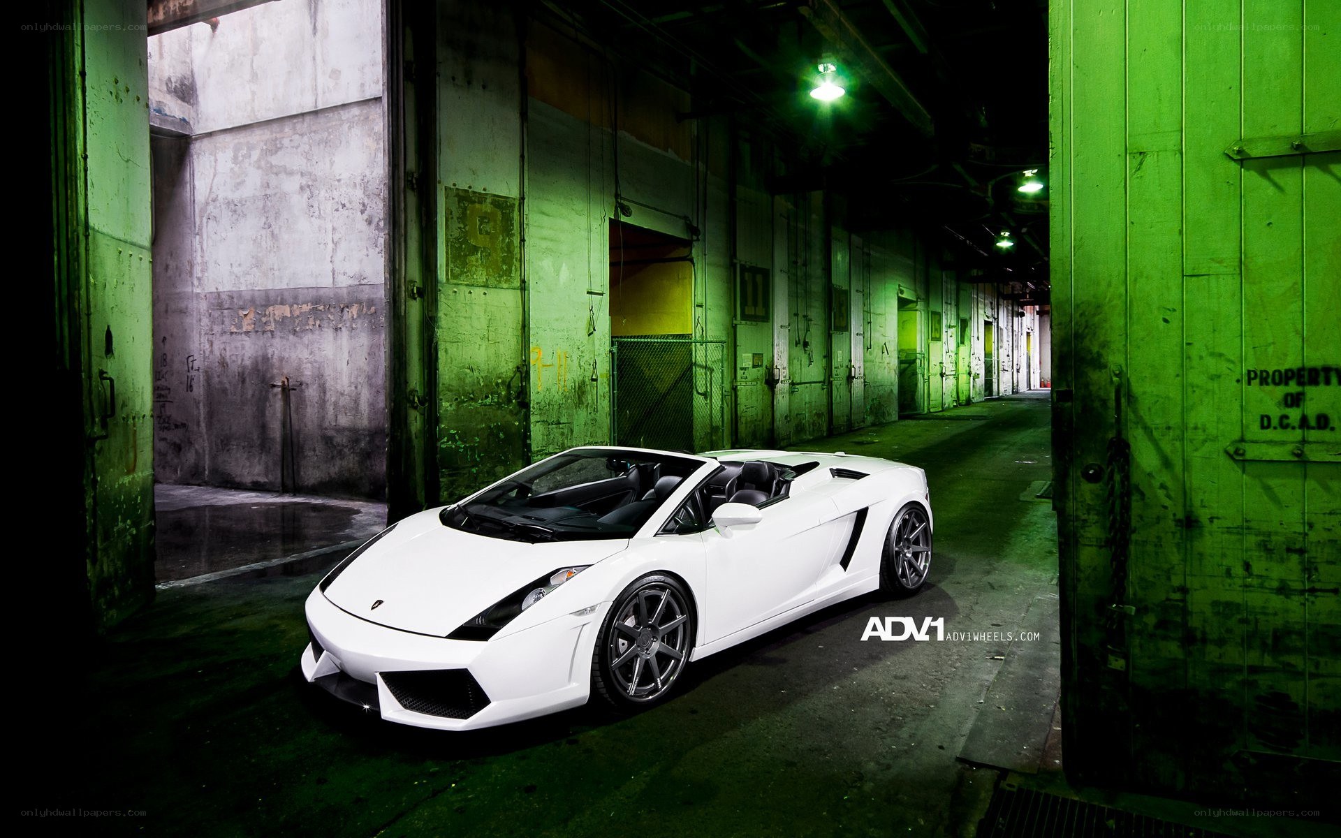 White Lamborghini in warehouse