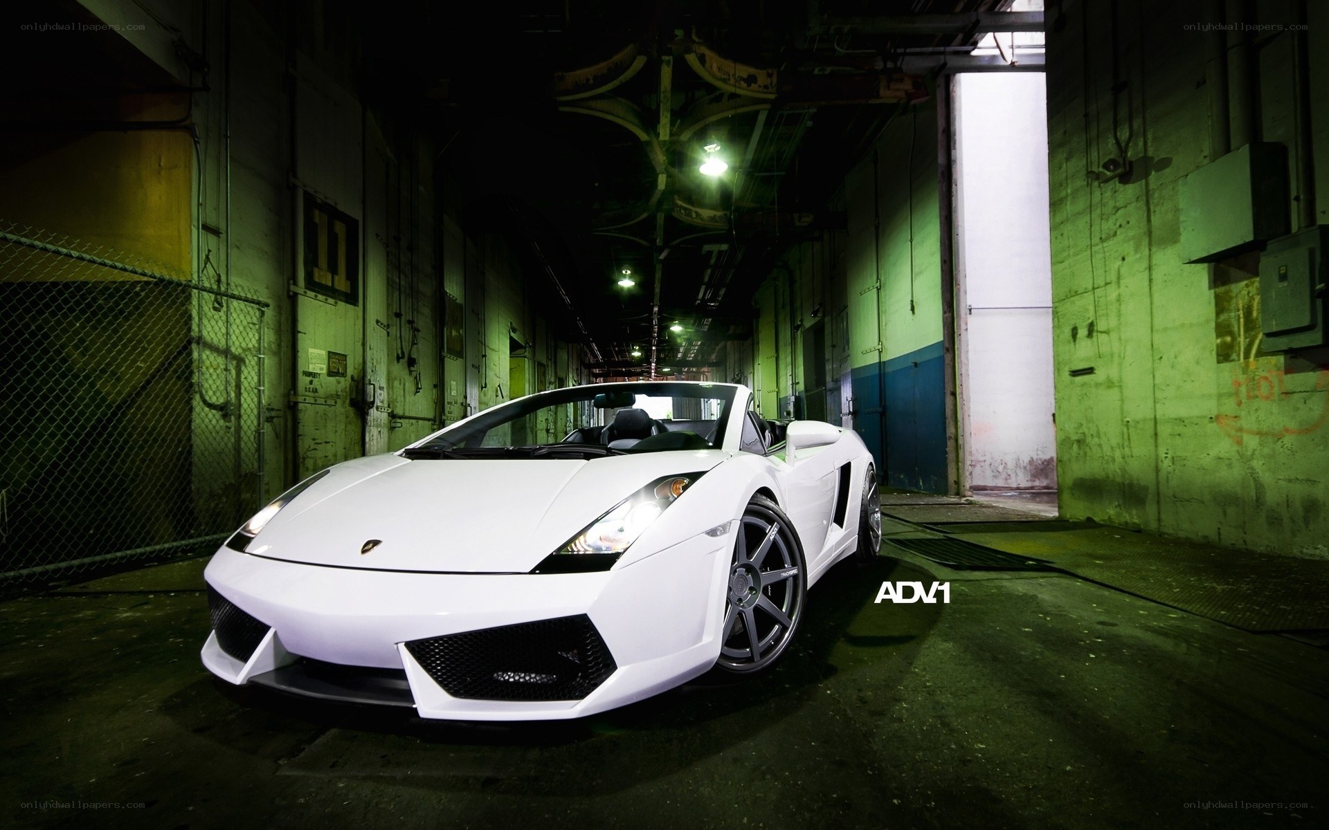 White Lamborghini in warehouse