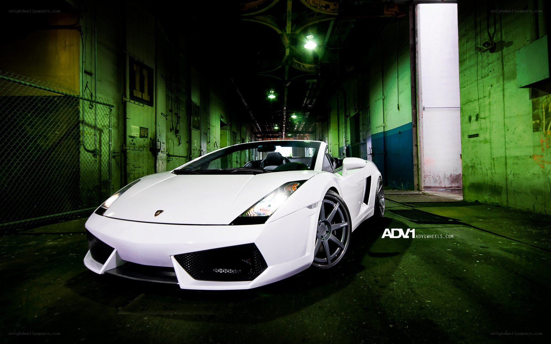 White Lamborghini in warehouse