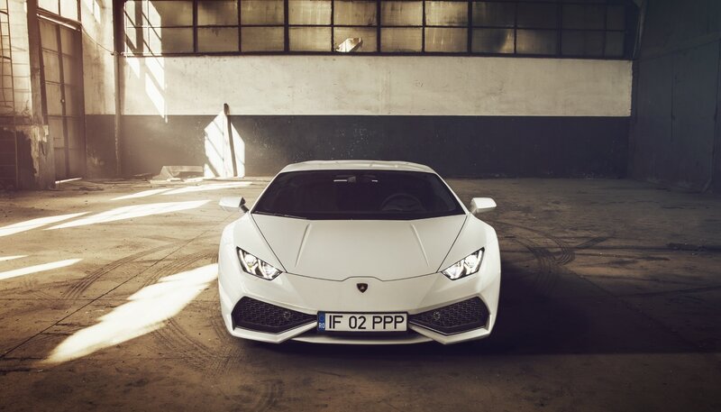 White Lamborghini in warehouse