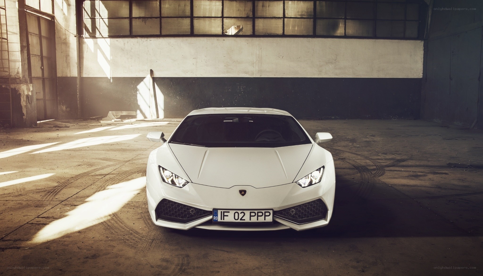 White Lamborghini in warehouse