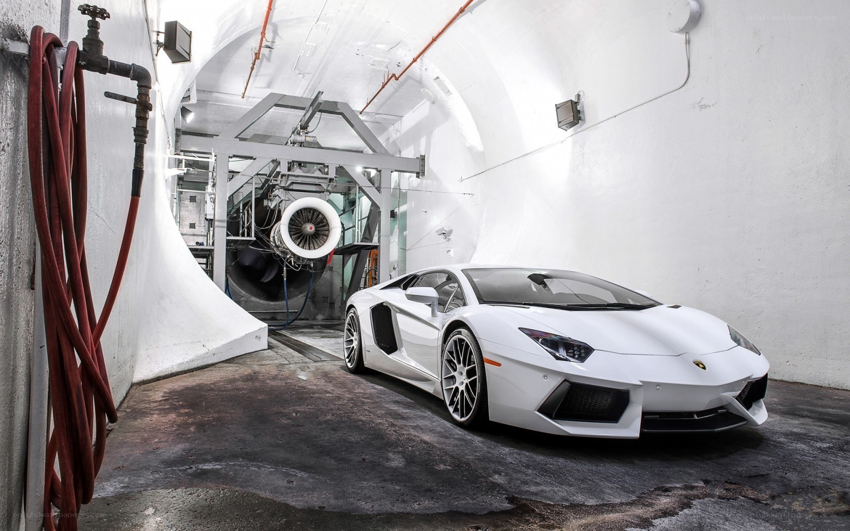 White Lamborghini in wind tunnel