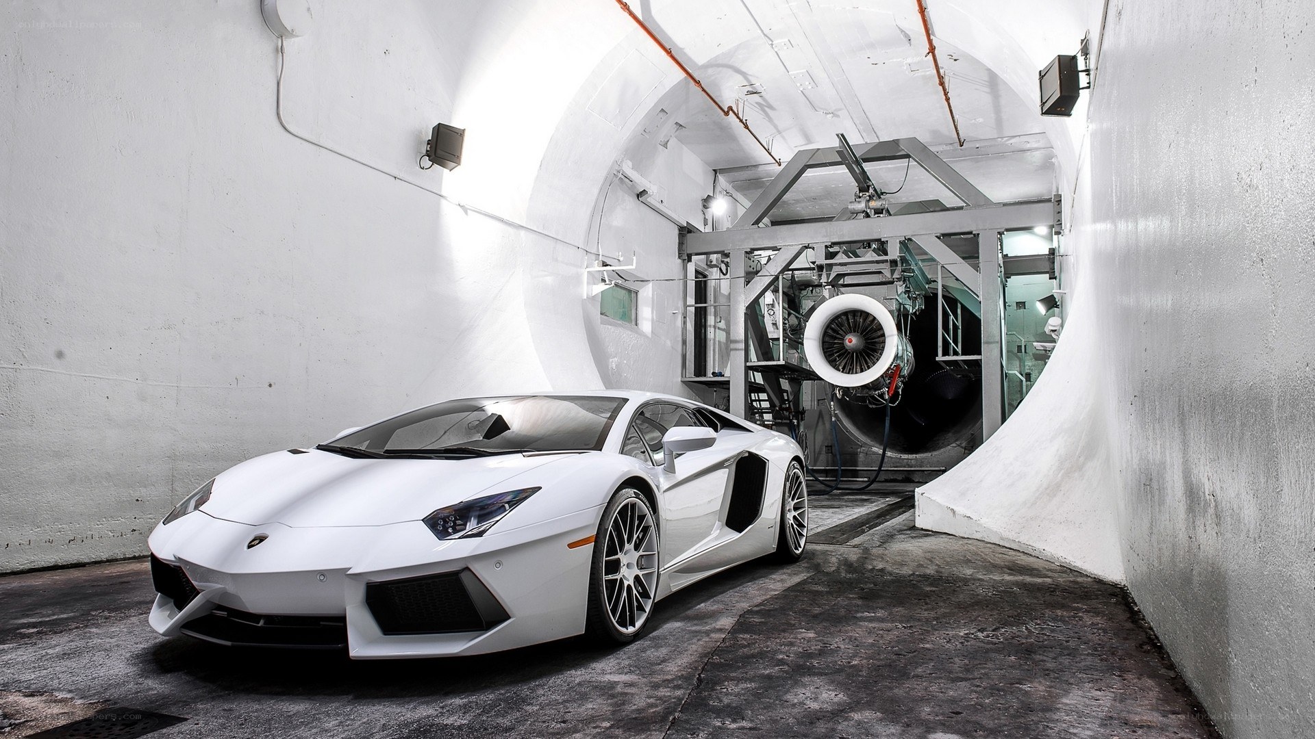 White Lamborghini in wind tunnel