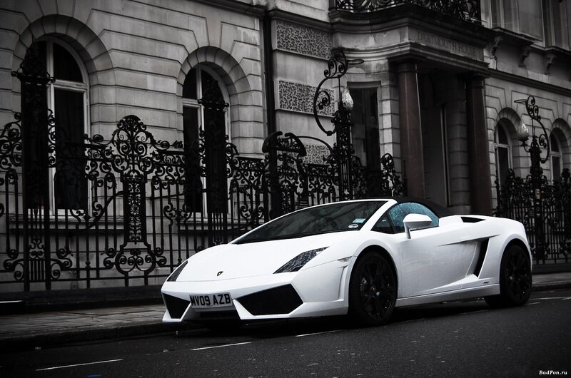 White Lamborghini on a city street