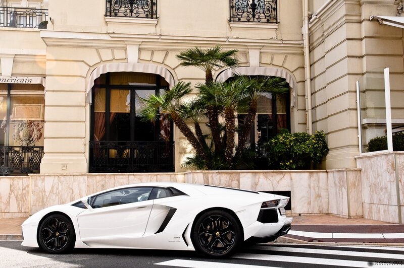 White Lamborghini on a city street
