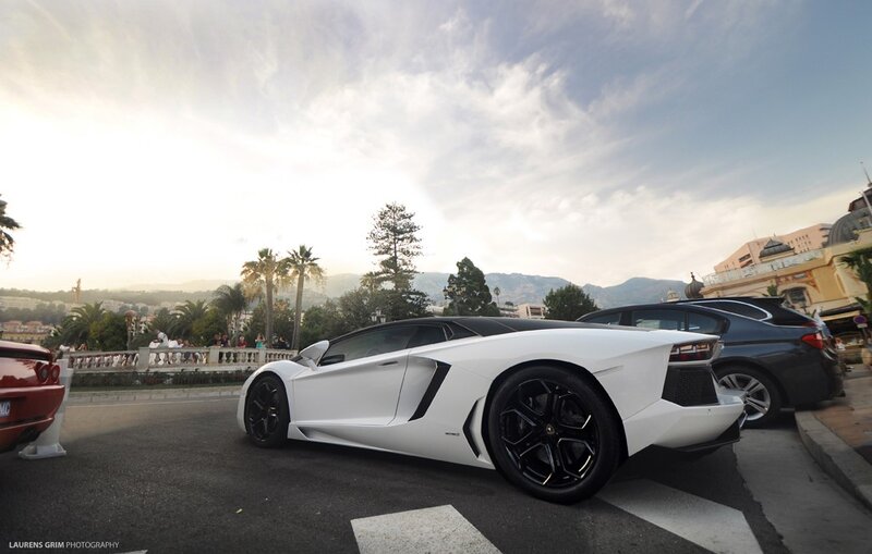 White Lamborghini on a city street