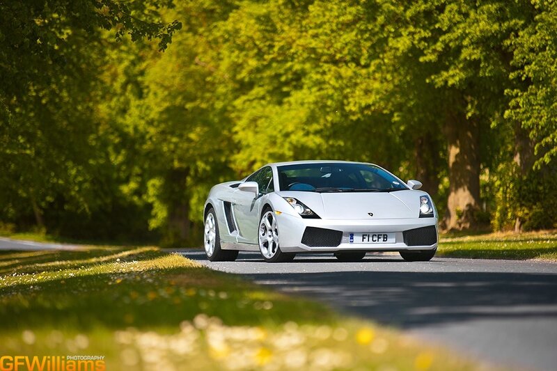 White Lamborghini on a country road