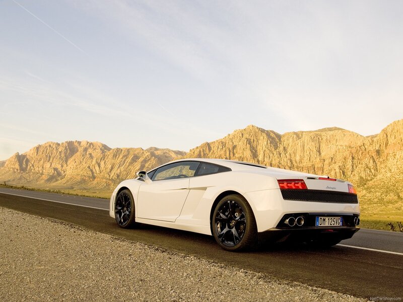 White Lamborghini on a desert road