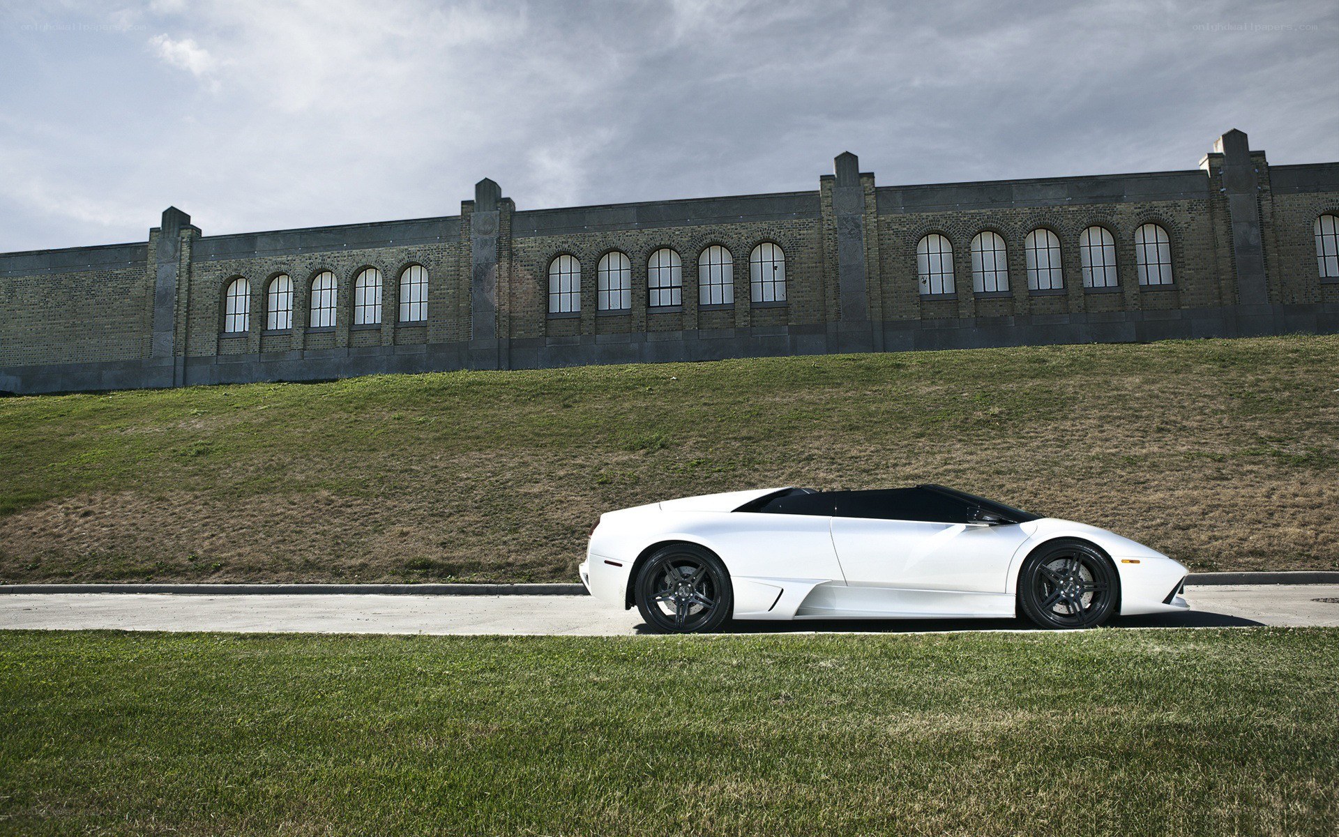 White Lamborghini on a hill